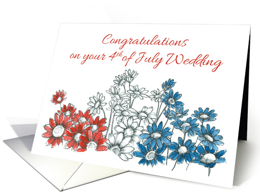 4th of July Wedding Congratulations Red White Blue Daisy card