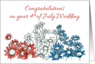 4th of July Wedding Congratulations Red White Blue Daisy card