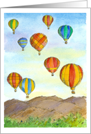 Happy Birthday Hot Air Balloons Mountains Trees Watercolor card