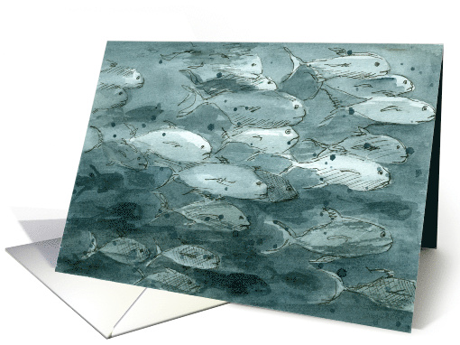 Fish Watercolor Painting Black White Blank card (1367506)