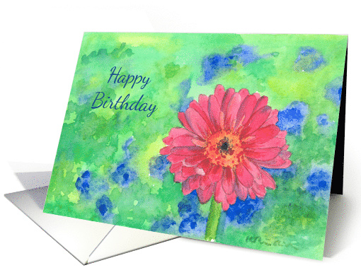 Happy Birthday Pink Gerbera Daisy Watercolor card (1367808)