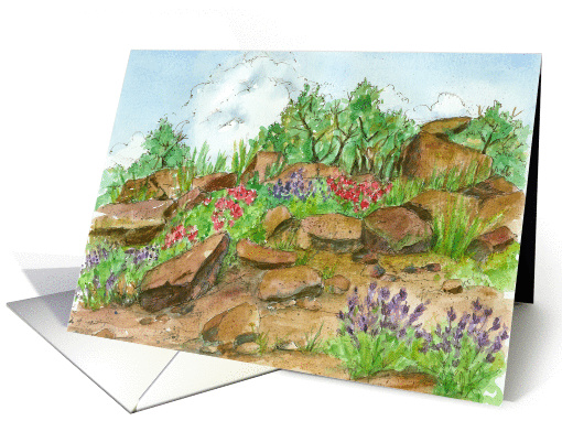 Miss You Desert Wildflower Landscape Watercolor Painting card