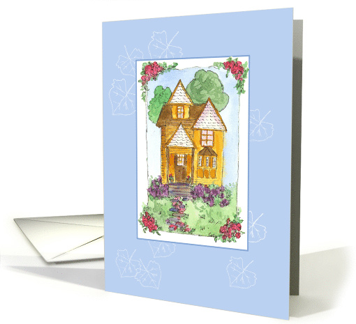 Victorian Cottage House Illustration Leaves Blank card (1369356)