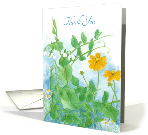 Thank You Yellow Floral Watercolor Painting Blank card (1371002)