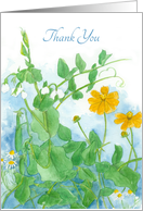 Thank You Yellow Floral Watercolor Painting Blank card