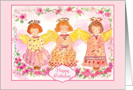 Happy Birthday Angels Pink Roses Watercolor card