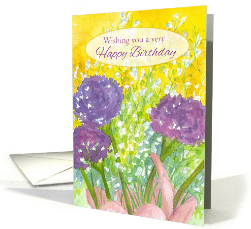 Happy Birthday Purple Carnation Bouquet Watercolor Painting card