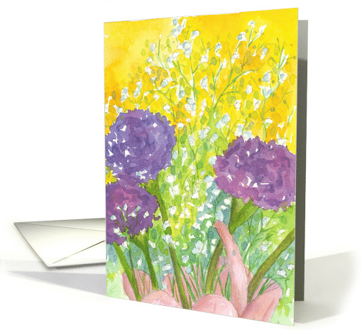 Purple Carnation Flower Bouquet Yellow Blank card (1372818)