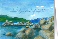 Good Bye Best of Luck Mountain Lake Rocks Watercolor Painting card