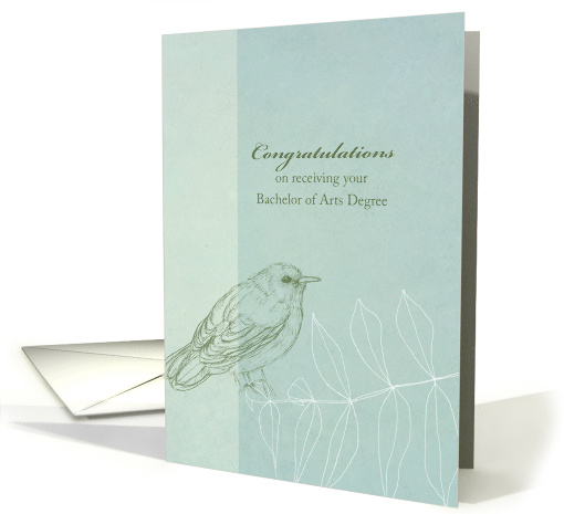 Congratulations Bachelor of Arts Degree Bird Leaves Drawing card