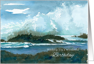 Happy Birthday Ocean Waves Rocks Seascape Watercolor Art card