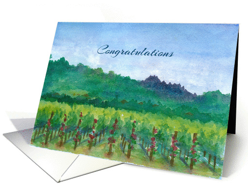 Congratulations Vineyard Roses Mountains Landscape Watercolor card