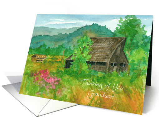 Thinking of You Grandson Barn Sweet Peas Meadow Mountains card