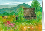 Thinking of You Custom Name Barn Sweet Peas Meadow Mountains card