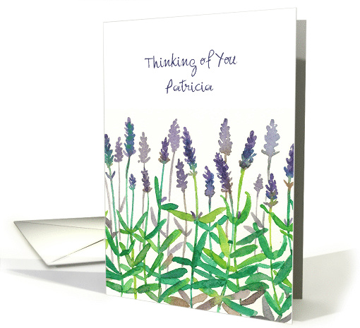 Thinking of You Custom Name Lavender Flowers Watercolor Art card