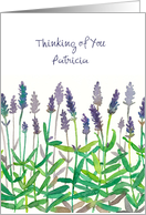 Thinking of You Custom Name Lavender Flowers Watercolor Art card