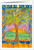 Birthday Greetings Sunset Pumpkins Fall Leaves card