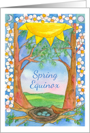 Spring Equinox Robin Eggs Bird Nest Landscape Watercolor Painting card