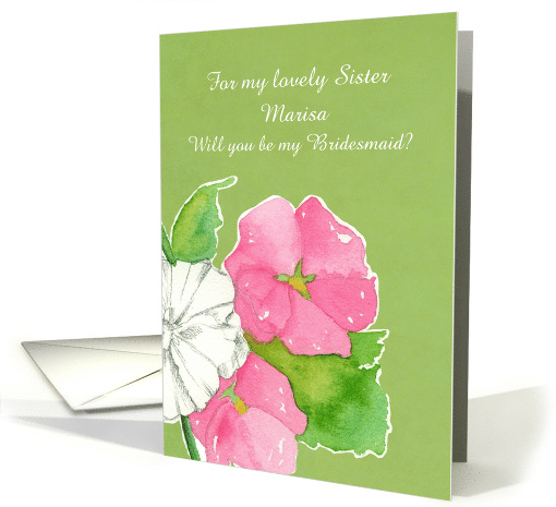 Wedding Bridesmaid Invitation Custom Name Pink Hollyhock Flowers card