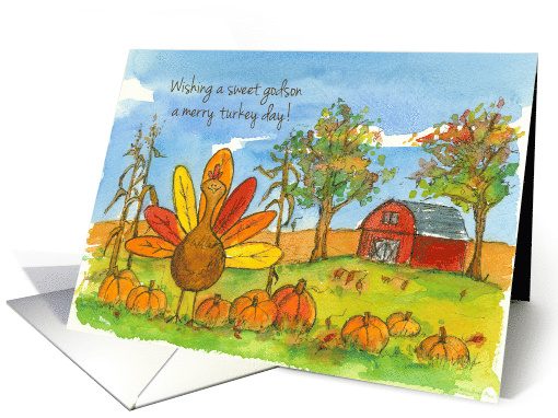 Happy Thanksgiving Sweet Godson Turkey Red Barn card (1399636)