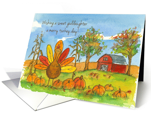 Happy Thanksgiving Sweet Goddaughter Turkey Red Barn card (1399638)