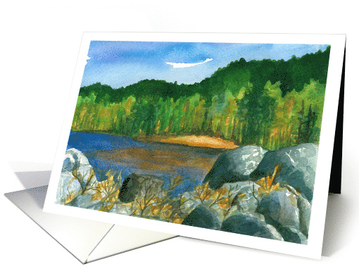 Happy Autumn Trees Mountain Lake card (1400004)