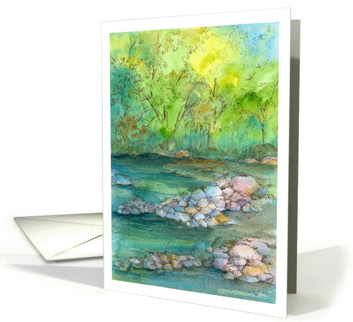 Happy Birthday River Autumn Trees Landscape Watercolor Painting card