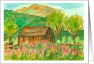 Happy Birthday Autumn Barn Landscape Watercolor Painting card