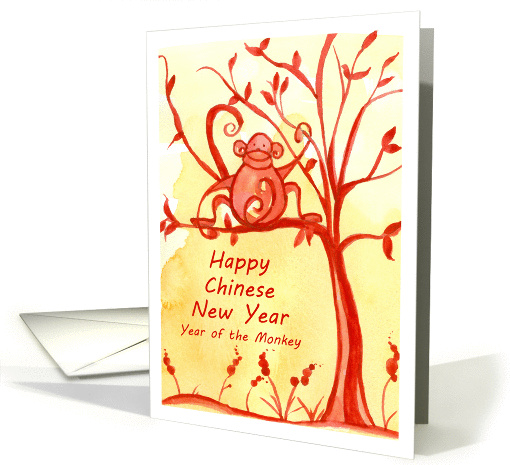 Happy Chinese New Year Of The Monkey Watercolor Illustration card