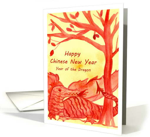 Happy Chinese New Year Of The Dragon Watercolor Illustration card