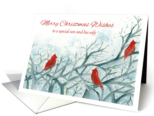 Merry Christmas Wishes Son and Wife Red Cardinals card (1412776)