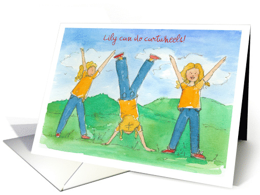 Young Girl Cartwheel Milestone Congratulations Custom Name card