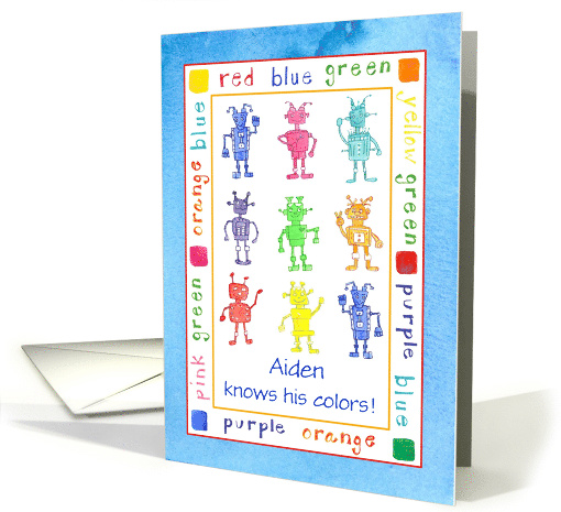 Child Congratulations Learning Colors Robots Custom Name card