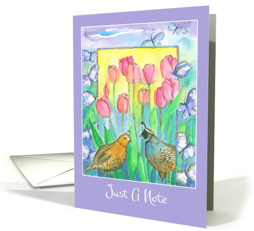 Just A Note Quail Birds Pink Tulips Blank card (1419628)
