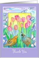 Thank You Quail Birds Pink Tulips Blank card