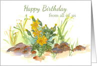Happy Birthday From all of Us Yellow Desert Flowers Watercolor card