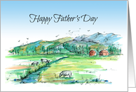 Happy Father’s Day Cows Farm Landscape Watercolor Drawing card