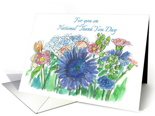 National Thank You Day Blue Gerbera Daisy Hydrangea Bouquet card