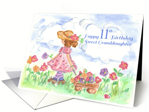 Happy 11th Birthday Sweet Granddaughter Young Girl Flower Wagon card