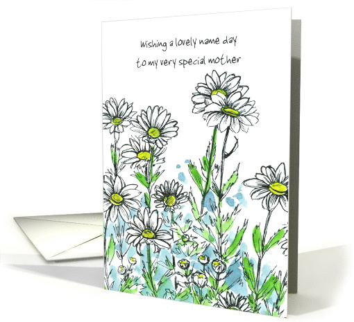 Happy Name Day Mom White Daisy Flower Drawing Custom card (1436890)