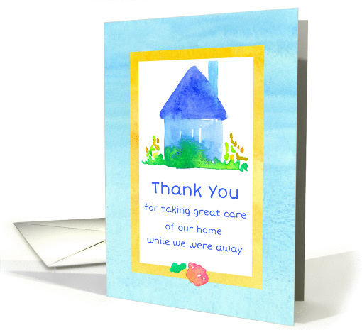House Sitter Thank You Blue House Watercolor card (1440382)