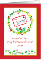 Merry Christmas Postal Mail Carrier Holly Custom Name card