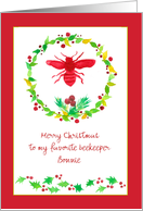 Merry Christmas Beekeeper Honey Bee Holly Custom Name card