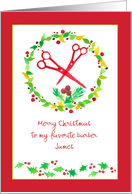 Merry Christmas Barber Scissors Holly Custom Name card