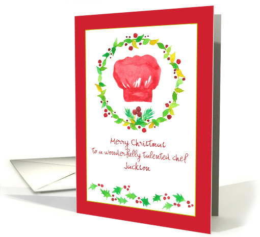 Merry Christmas Chef Red Toque Holly Custom Name card (1443806)