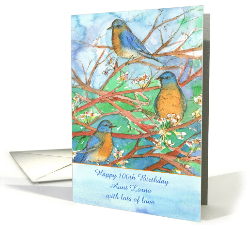 Happy 100th Birthday Bluebirds Watercolor Custom Name card (1444230)