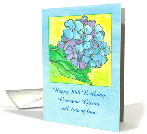 Happy 90th Birthday Blue Hydrangea Flower Custom Name card (1444292)