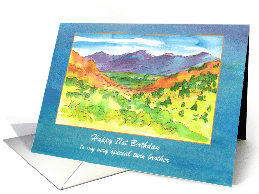 Happy Birthday Twin Brother Autumn Watercolor Landscape Custom card