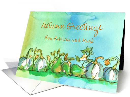 Autumn Greetings Ghost Pumpkins Pears Watercolor Custom card (1448222)