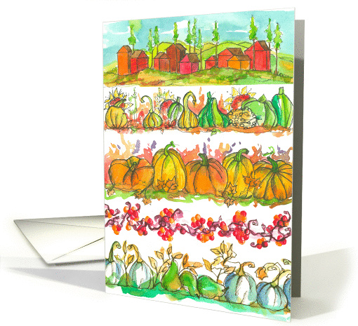 Autumn Season Greetings Pumpkins Watercolor card (1448350)